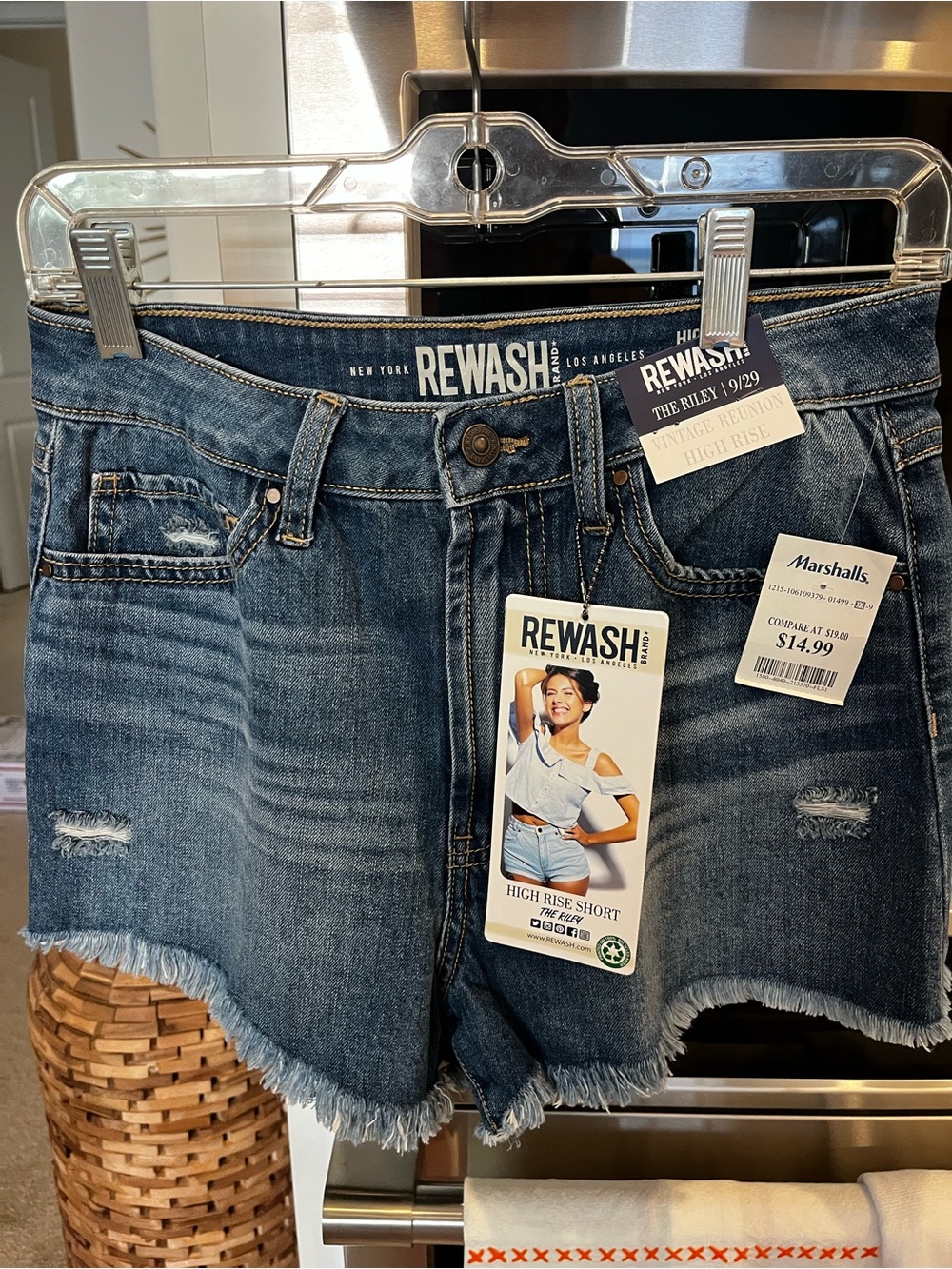Rewash High-Rise Distressed Denim Shorts in Dark Blue NWT
